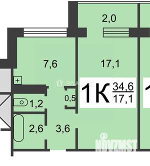 1-к квартира, вторичка, 35м2, 4/9 этаж