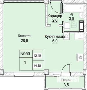 1-к квартира, вторичка, 42м2, 5/12 этаж