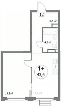 1-к квартира, строящийся дом, 44м2, 6/22 этаж