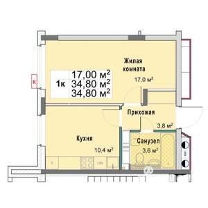 1-к квартира, вторичка, 35м2, 5/12 этаж