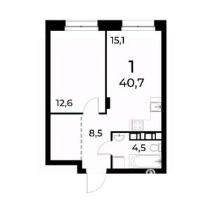 1-к квартира, вторичка, 41м2, 19/20 этаж