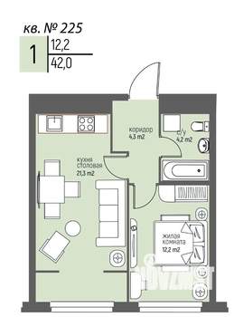 1-к квартира, вторичка, 42м2, 22/25 этаж