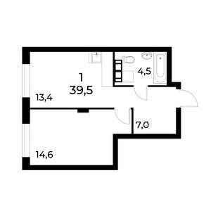 1-к квартира, вторичка, 39м2, 17/19 этаж
