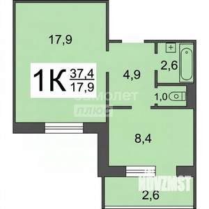 1-к квартира, вторичка, 38м2, 3/10 этаж