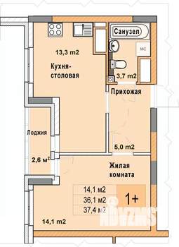 1-к квартира, вторичка, 37м2, 24/25 этаж