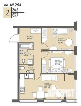 2-к квартира, вторичка, 64м2, 3/20 этаж