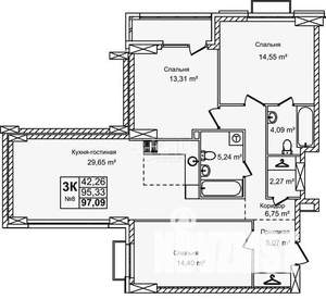 3-к квартира, вторичка, 97м2, 3/16 этаж