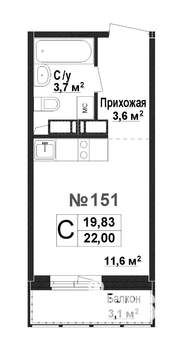 1-к квартира, вторичка, 20м2, 14/17 этаж