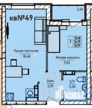 1-к квартира, вторичка, 39м2, 1/4 этаж