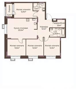 4-к квартира, строящийся дом, 101м2, 4/12 этаж