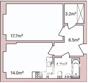 1-к квартира, строящийся дом, 46м2, 2/5 этаж