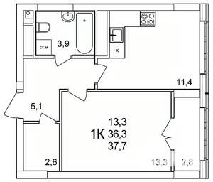 1-к квартира, строящийся дом, 38м2, 25/25 этаж