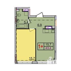 1-к квартира, вторичка, 43м2, 12/18 этаж