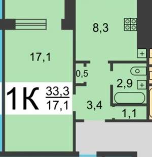 1-к квартира, вторичка, 33м2, 2/9 этаж
