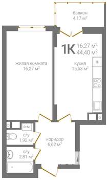 1-к квартира, вторичка, 44м2, 7/19 этаж