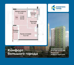 1-к квартира, вторичка, 35м2, 1/10 этаж