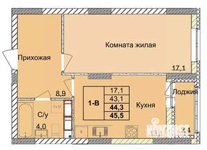 1-к квартира, вторичка, 44м2, 17/18 этаж