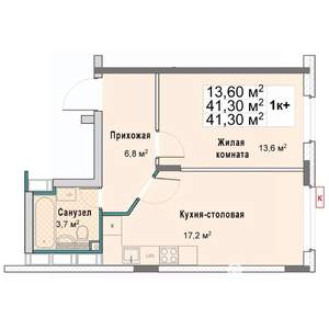 1-к квартира, вторичка, 41м2, 11/12 этаж