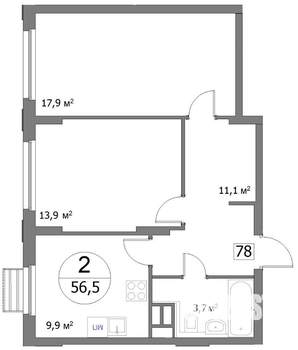 2-к квартира, сданный дом, 57м2, 10/22 этаж