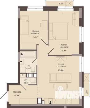 2-к квартира, строящийся дом, 62м2, 6/8 этаж