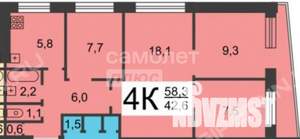4-к квартира, вторичка, 58м2, 2/9 этаж