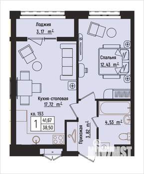 1-к квартира, вторичка, 42м2, 9/15 этаж