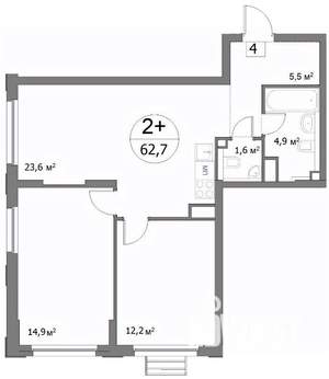 2-к квартира, строящийся дом, 63м2, 2/22 этаж