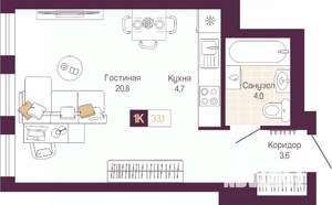 Студия квартира, вторичка, 33м2, 7/12 этаж