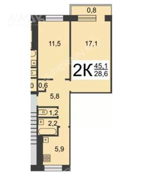 2-к квартира, вторичка, 45м2, 3/5 этаж