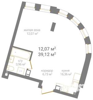 Студия квартира, вторичка, 39м2, 6/12 этаж