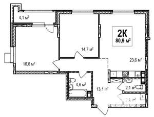 2-к квартира, строящийся дом, 81м2, 2/18 этаж