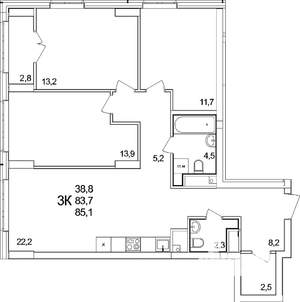 3-к квартира, вторичка, 85м2, 10/25 этаж