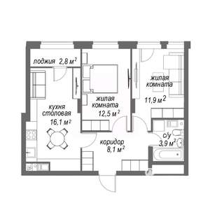 2-к квартира, строящийся дом, 55м2, 9/9 этаж