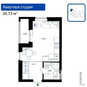 Студия квартира, вторичка, 25м2, 16/17 этаж