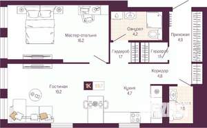 2-к квартира, вторичка, 60м2, 7/12 этаж