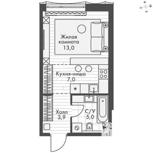 Студия квартира, вторичка, 29м2, 4/16 этаж