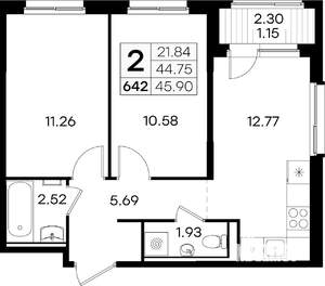 2-к квартира, вторичка, 46м2, 4/9 этаж