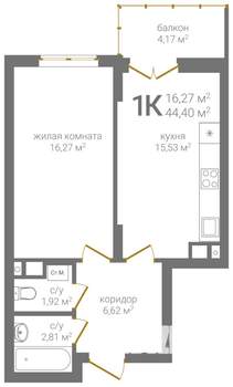 1-к квартира, вторичка, 44м2, 5/19 этаж