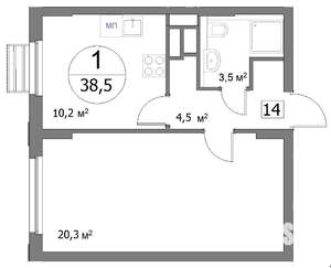 1-к квартира, сданный дом, 39м2, 3/22 этаж
