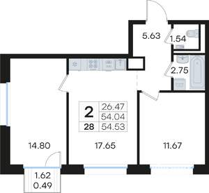 2-к квартира, вторичка, 55м2, 4/13 этаж