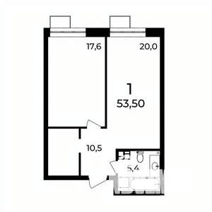 1-к квартира, вторичка, 53м2, 6/9 этаж