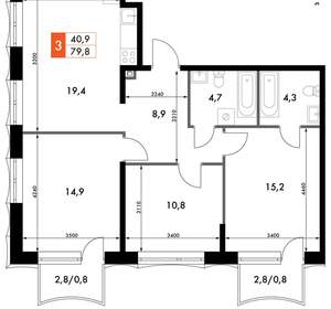 3-к квартира, вторичка, 80м2, 5/20 этаж